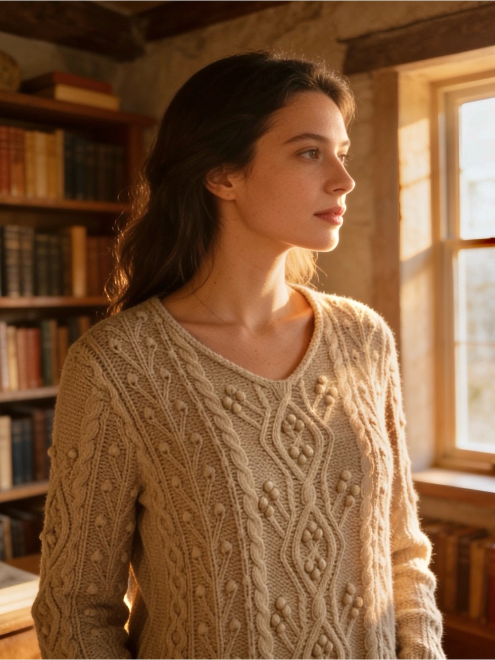 Sundance 80%Silk 20% Cotton Cable-Knit Sweater-size Large